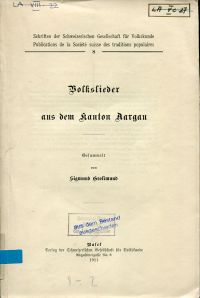 Grolimund, Volkslieder aus dem Kanton Aargau. (Umschlag)