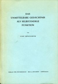 Weinschenk, Das unmittelbare Gedächtnis als selbständige Funktion. (Umschlag)