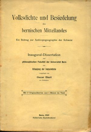 Bieri, Volksdichte und Besiedelung des bernischen Mittellandes. (Umschlag)