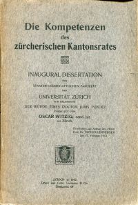 Witzig, Die Kompetenzen des zürcherischen Kantonsrates. (Umschlag)