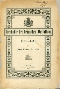 Geiser, Geschichte der bernischen Verfassung von 1191-1471. (Umschlag)