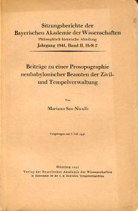 San Nicolò, Beiträge zu einer Prosopographie neubabylonischer Beamten der Zivil- (Umschlag)