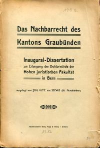 Hitz, Das Nachbarrecht des Kantons Graubünden. (Umschlag)