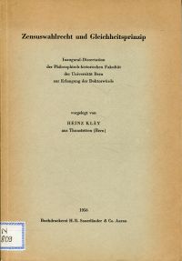Kläy, Zensuswahlrecht und Gleichheitsprinzip. (Umschlag)