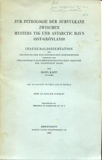 Kapp, Zur Petrologie der Subvulkane zwischen Mesters Vig und Antarctic Havn (Ost (Umschlag)