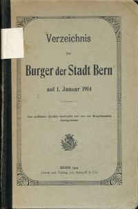 Verzeichnis der Burger der Stadt Bern auf 1. Januar 1914. (Umschlag)