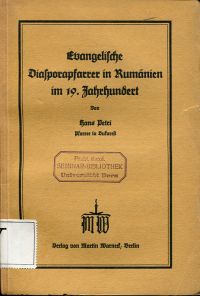 Petri, Evangelische Diasporapfarrer in Rumänien im 19. Jahrhundert. (Umschlag)