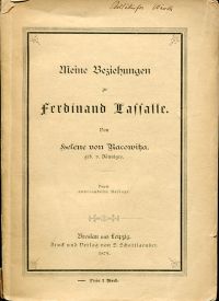 Racowitza, Meine Beziehungen zu Ferdinand Lassalle. (Umschlag)