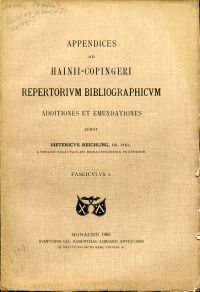 Reichling, Appendices ad Hainii-Copingeri repertorivm bibliographicvm. (Umschlag)