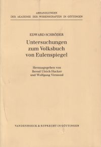 Schröder, Untersuchungen zum Volksbuch von Eulenspiegel. (Umschlag)