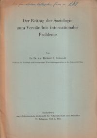 Behrendt, Der Beitrag der Soziologie zum Verständnis internationaler Probleme. (Umschlag)